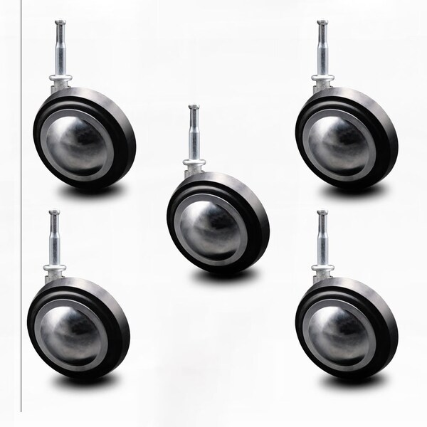 3 Inch Bright Chrome Soft Tread Ball Caster - Grip Neck Stem - SCC, 5PK